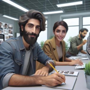 استخدام ادیتور عکس آقا و خانم در چاپ و تبلیغات مداد‌ سفید در کیش